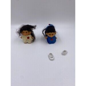 Set of 2 Vintage Troll Dolls Double Horseshoe Feet Matted Hair Pinned Clothes